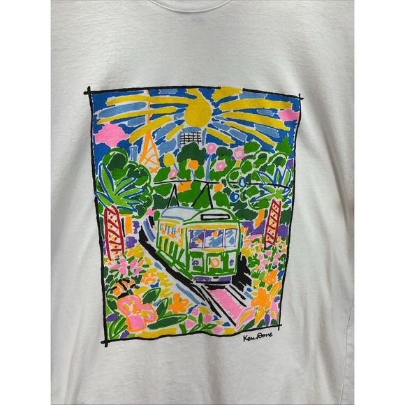 Vtg Ken Done Art and‎ Design Streetcar Scene Graphic T-Shirt  Sz M Rare Piece - Picture 2 of 10